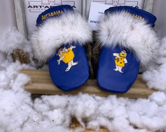 Recycled leather and fur mittens. Special Edition The Flintstones. The Henriettes. Size X-Large