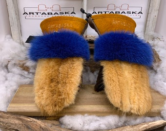 Recycled fur and leather mittens, Les Joséphine. Medium size