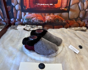 Women's size 7 Raymonde slippers – Italian sherling & recycled leather, unique handmade piece from Quebec