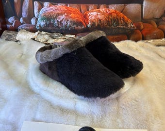 Danielle slipper, women's size 8 – Italian sherling & recycled leather, unique handmade piece from Quebec