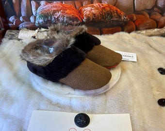 Men's Mauricette slipper, size 11 – Italian sherling & recycled leather, unique handmade piece from Quebec