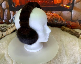 All-recycled fur earmuffs, recycled natural brown mink edition, Les Francine