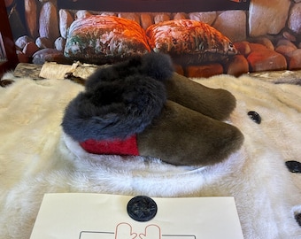 Alice slippers, women's size 8 – Italian sherling & recycled leather, unique handmade piece from Quebec