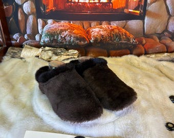 Simone slipper, women's size 8 – Italian sherling & recycled leather, unique handmade piece from Quebec