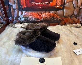 Men's Judith slippers, size 9 – Italian sherling & recycled leather, unique handmade piece from Quebec