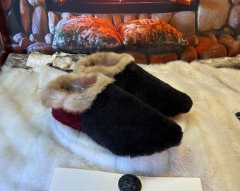 Men's Les Rosette slippers, size 10 – Italian sherling & recycled leather, unique handmade piece from Quebec