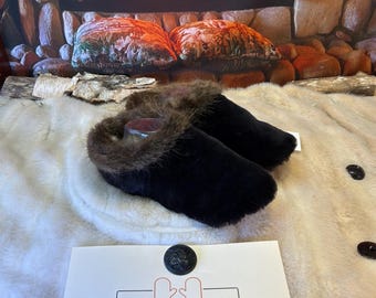 Odette slipper, women's size 9 – Italian sherling & recycled leather, unique handmade piece from Quebec