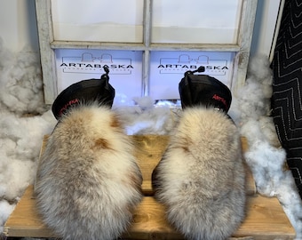 Recycled fur and leather mittens, Les Yolande Medium size
