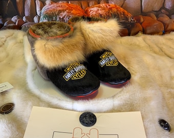 Les Pierrette 8 Women's Recycled Fur Indoor Moccasin Harley Edition
