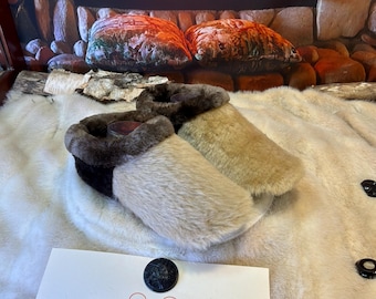 Huguette slippers, women's size 10 – Italian sherling & recycled leather, unique handmade piece from Quebec