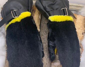 Recycled fur and leather mittens, Les Leonie, Small-Petit