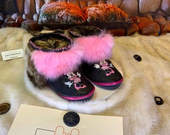 Les Josée 6 WOMEN's recycled fur indoor moccasin, Minnie edition