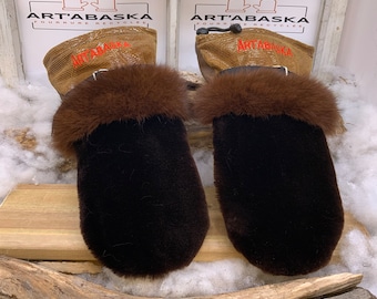 Recycled fur and leather mittens, Les Françoise. Size Large