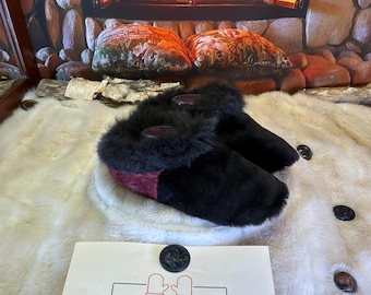 Slipper Lucette pointure 10 femme – Sherling italien & cuir recyclé, pièce unique faite à la main au Québec