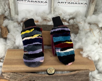 City mittens in recycled fur and leather, Les Solange Grandeur Small