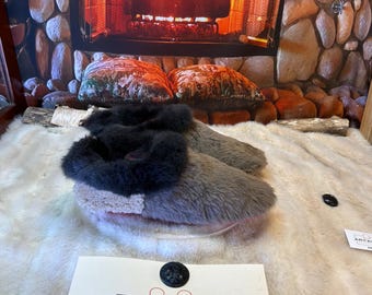 Men's Alexandrine slippers, size 12 – Italian sherling & recycled leather, unique handmade piece from Quebec