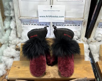 Catherine Medium Mittens, recycled pink sheared sheep fur, Italian leather, handmade in Quebec