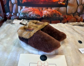 Camille Men's Slipper, Size 10 – Italian Sherling & Recycled Leather, Unique Handmade Piece from Quebec