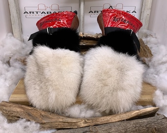 Recycled and remodeled fur and leather mittens. The Alice. Size Medium