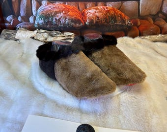 Anette women's size 9 slippers – Italian sherling & recycled leather, unique handmade piece from Quebec