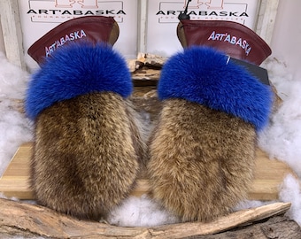 Recycled fur and leather mittens, Les Eliane. Medium size