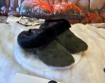 Simonne women's size 7 slippers – Italian sherling & recycled leather, unique handmade piece from Quebec