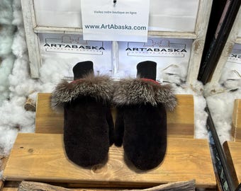 Medium Raymonde city mittens in recycled fur – Handmade in Quebec – Lightweight, elegant, urban comfort – ArtAbaska