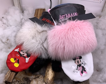 Mittens in recycled leather and fur, Mickey and Minnie Special Edition Les Gilberte Size Large (wrist) and medium (hand length)