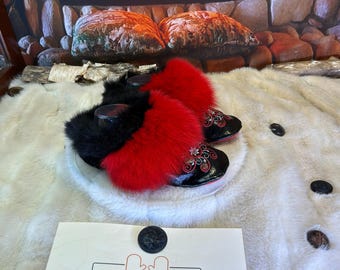 Lisette slippers, women's size 8 – Italian sherling & recycled leather, unique handmade piece from Quebec