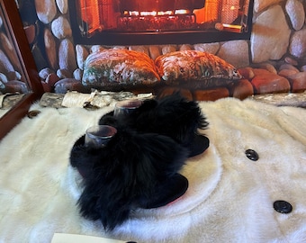 Doris women's size 7 slippers – Italian sherling & recycled leather, unique handmade piece from Quebec