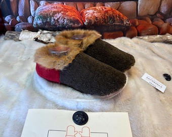 Men's Paquerette Slipper, size 9 – Italian sherling & recycled leather, unique handmade piece from Quebec