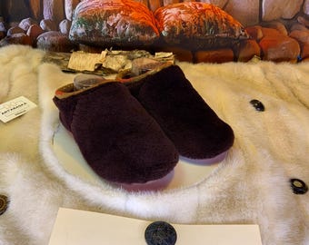 Pierrette Slipper – size 8 women – Italian Sherling & recycled leather, unique piece handmade in Quebec