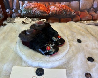 Annette slipper, women's size 7 – Italian sherling & recycled leather, unique handmade piece from Quebec