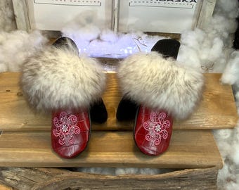 City mittens in recycled fur and leather, Les Amélia Collection Ruban Rose Size Small