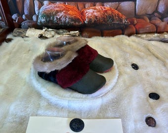 Eugénie slipper, women's size 7 – Italian sherling & recycled leather, unique handmade piece from Quebec