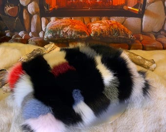 Decorative cushion in recycled fur Patchwork Fox Collection Ruban Rose
