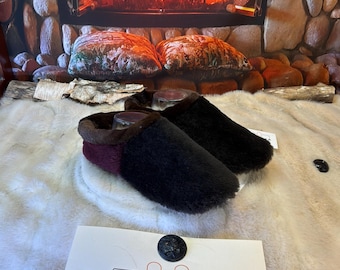 Cécile slipper, women's size 10 – Italian sherling & recycled leather, unique handmade piece from Quebec