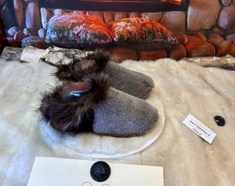 Yolande slippers, women's size 7 – Italian sherling & recycled leather, unique handmade piece from Quebec