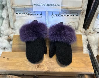 Medium Raymonde city mittens in recycled fur – Handmade in Quebec – Lightweight, elegant, urban comfort – ArtAbaska