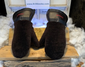 Recycled fur and leather mittens, Les Maryse Size X-Large