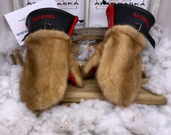 Recycled fur and leather mittens, Les Paulette. Size X-Large