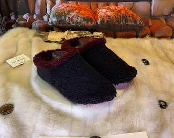 Berthe slipper size 10 for women – Italian sherling & recycled leather, unique piece handmade in Quebec