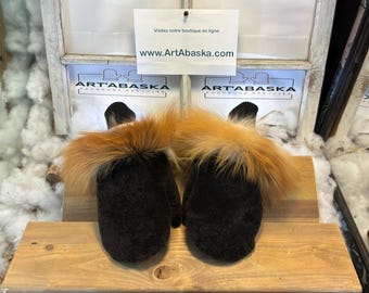 Medium Véronique city mittens in recycled fur – Handmade in Quebec – Lightweight, elegant, urban comfort – ArtAbaska