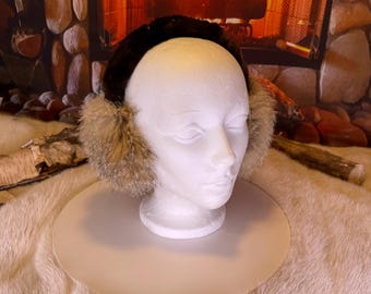 All-recycled fur earmuffs, recycled natural Coyote edition and shaved mink on the head Les Fernande