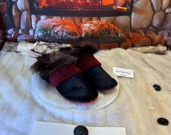 Women's Roman slippers, size 8 – Italian sherling & recycled leather, unique handmade piece from Quebec