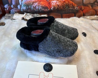 Odile Men's Slipper Size 9 – Italian Sherling & Recycled Leather, Unique Handmade Piece from Quebec