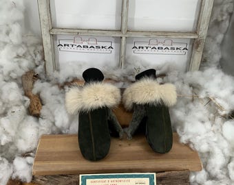 City mittens in recycled fur and leather, Les Anne Grandeur Medium