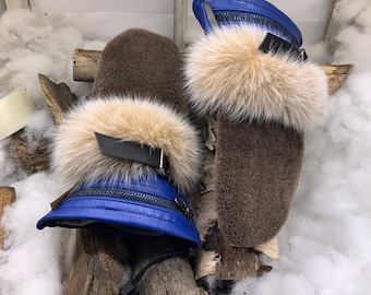Recycled fur and leather mittens, Les Délia Small-Petit