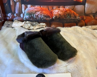 Georgette slippers, women's size 8 – Italian sherling & recycled leather, unique handmade piece from Quebec