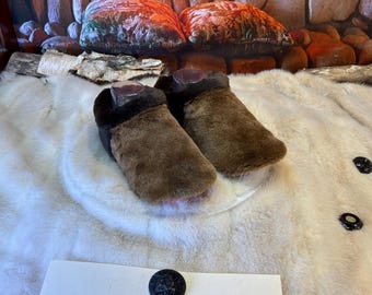 Jeanne-D’arc slippers, women's size 7 – Italian sherling & recycled leather, unique handmade piece from Quebec